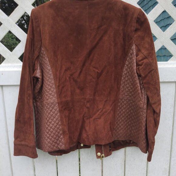 Isaac Mizrahi Women's 22W Suede Leather Moto Jacket Brown Rust Quilted Zip Up - Picture 2 of 15